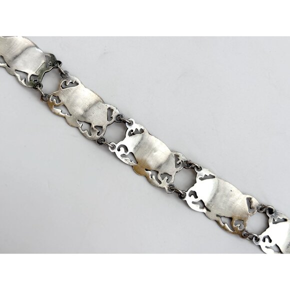 Siam Sterling Black Niello Enamel Fan Shaped Mekkalah Vintage Thai Bracelet - Picture 15 of 16